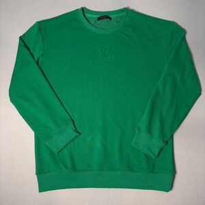 Mens Green Crewneck Sweatshirt Tonal Embossed Logo Pullover XL